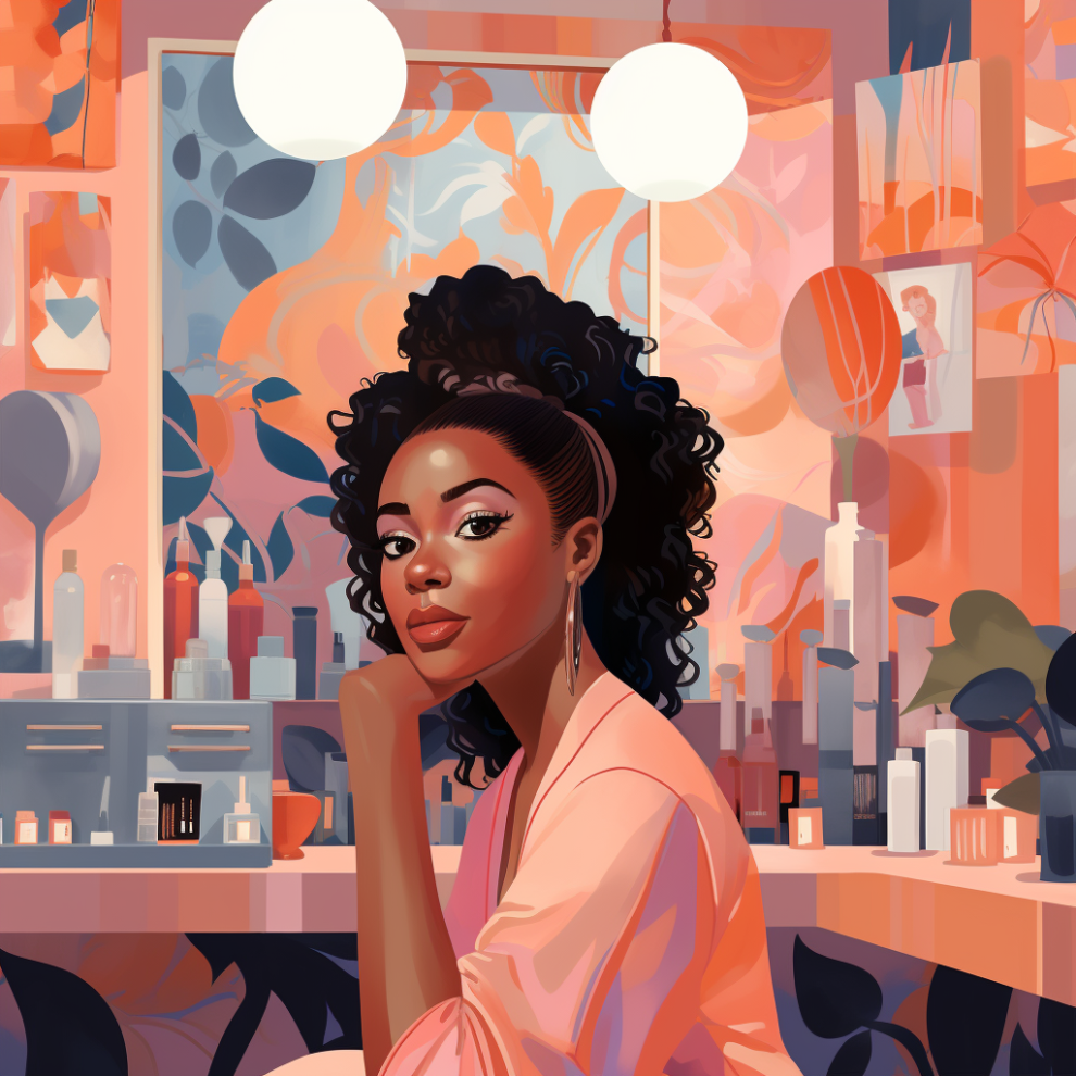 Black woman contemplating things at a salon