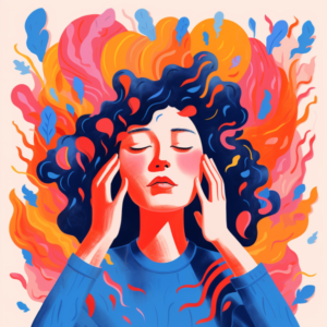 Illustration of woman feeling hot, possibly having a hot flash