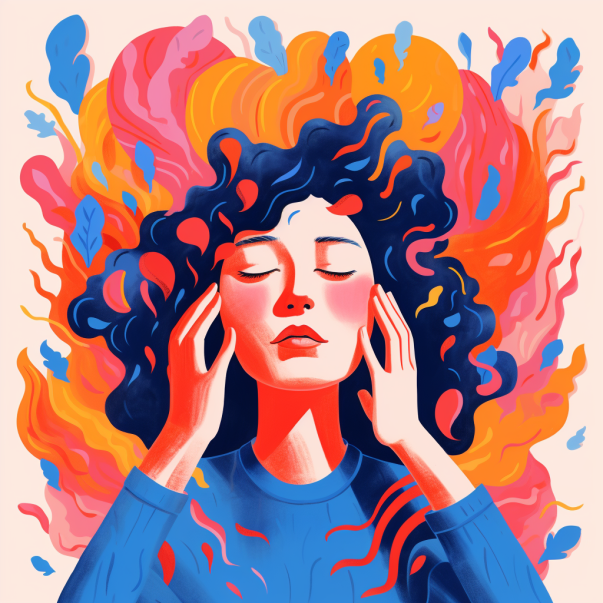 Illustration of woman feeling hot, possibly having a hot flash